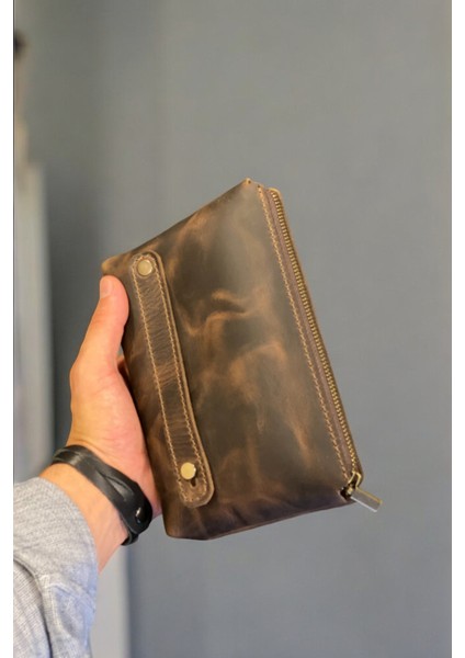 Erkek El Çantası Kahverengi Deri El Bantlı Cüzdan Portföy Çanta Seyahat Bakım El Çantası modelleri