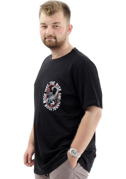 Büyük Beden Erkek Tişört Baskılı Bisiklet Yaka Pamuklu Change U24084 Siyah fiyatları
