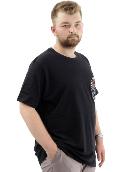 Büyük Beden Erkek Tişört Baskılı Bisiklet Yaka Pamuklu Change U24084 Siyah modelleri