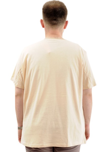 Battal Beden Erkek Pamuklu T-Shirt Yumuşak Dokulu Baskılı Belıef U24085 Bej