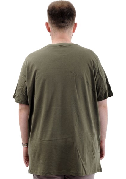 Battal Beden Erkek Pamuklu T-Shirt Yumuşak Dokulu Baskılı Belıef U24085 Haki