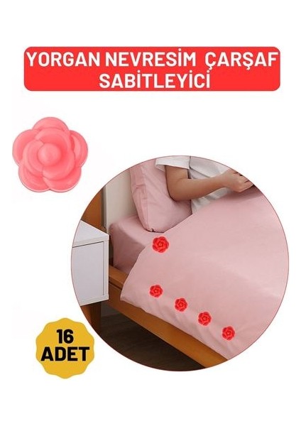 Yorgan Çarşaf Kılıf Sabitleyici 16 Adet Çiçek Model