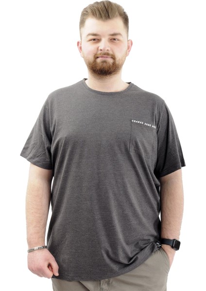 Erkek Büyük Beden Pamuklu Baskılı Bisiklet Yaka Tişört Change U24050 Antramelanj