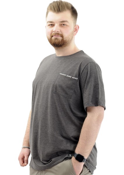 Erkek Büyük Beden Pamuklu Baskılı Bisiklet Yaka Tişört Change U24050 Antramelanj fiyatları