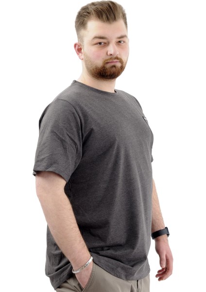 Erkek Büyük Beden Pamuklu Baskılı Bisiklet Yaka Tişört Change U24050 Antramelanj modelleri