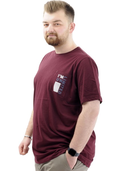 Erkek Büyük Beden T-Shirt Pamuklu Baskılı Bisiklet Yaka Tişört Lımıted U24052 Mürdüm