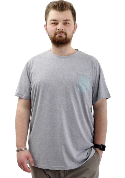 Büyük Beden Erkek Tişört Bisiklet Yaka Baskılı Cep Detaylı T-Shirt Refuel U24053 Grimelanj