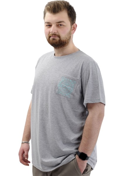 Büyük Beden Erkek Tişört Bisiklet Yaka Baskılı Cep Detaylı T-Shirt Refuel U24053 Grimelanj fiyatları