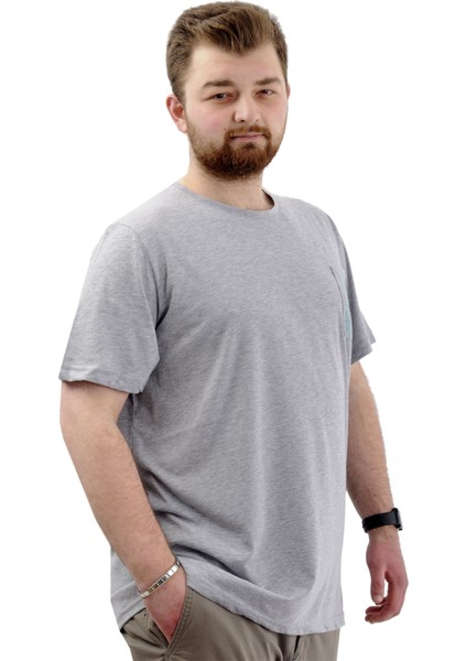 Büyük Beden Erkek Tişört Bisiklet Yaka Baskılı Cep Detaylı T-Shirt Refuel U24053 Grimelanj modelleri