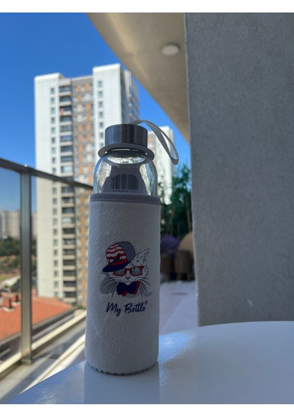 Cam Suluk Figürlü Renkli Peluş Matara Suluk My Bottle 500 ml Sağlıklı