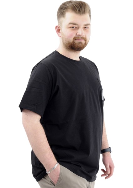 Erkek Büyük Beden T-Shirt Pamuklu Baskılı Bisiklet Yaka Tişört Lımıted U24052 Siyah