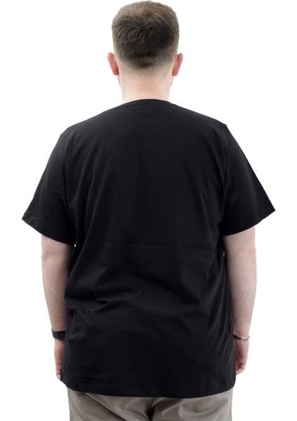 Erkek Büyük Beden T-Shirt Pamuklu Baskılı Bisiklet Yaka Tişört Lımıted U24052 Siyah