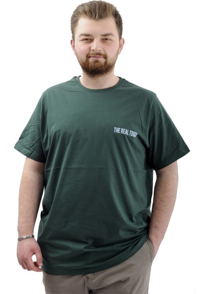 Büyük Beden Erkek Tişört Baskılı Pamuklu Bisiklet Yaka T-Shirt Touch U24066 Nefti