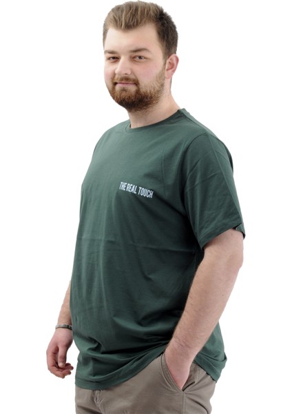 Büyük Beden Erkek Tişört Baskılı Pamuklu Bisiklet Yaka T-Shirt Touch U24066 Nefti modelleri