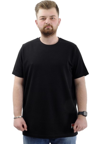 Büyük Beden Erkek T-Shirt Interlok Basic Bisiklet Yaka Tişört Strıve U24078 Siyah