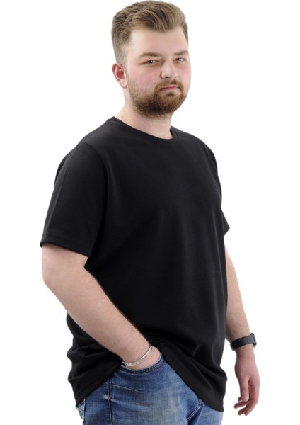 Büyük Beden Erkek T-Shirt Interlok Basic Bisiklet Yaka Tişört Strıve U24078 Siyah modelleri