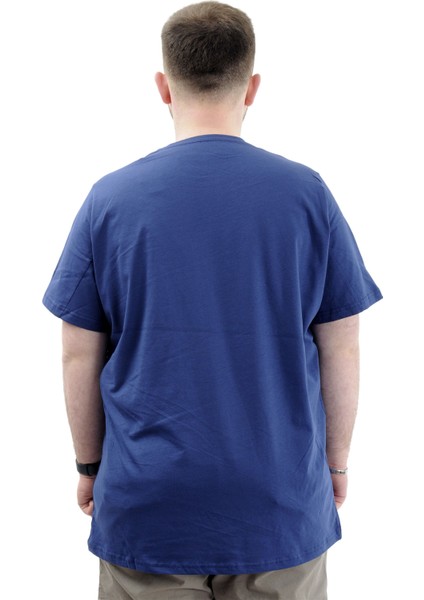 Erkek Büyük Beden T-Shirt Pamuklu Baskılı Bisiklet Yaka Tişört Number U24051 Indigo fırsatları