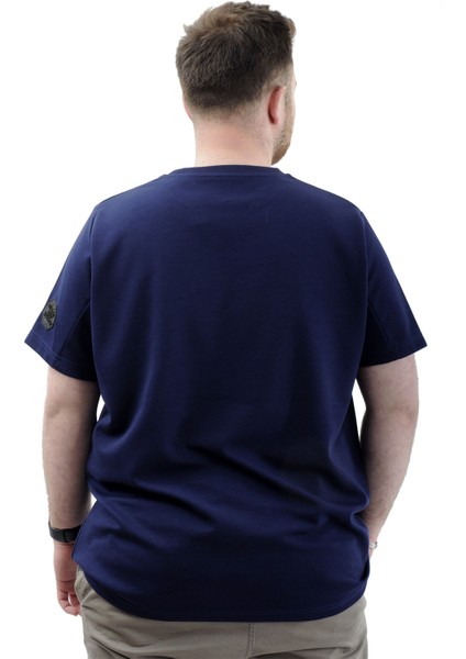 Büyük Beden Erkek T-Shirt Interlok Basic Bisiklet Yaka Tişört U24077 Indigo