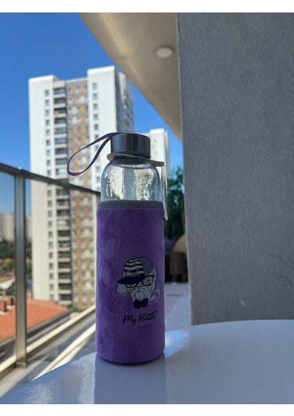 Cam Suluk Figürlü Renkli Peluş Matara Suluk My Bottle 500 ml Sağlıklı