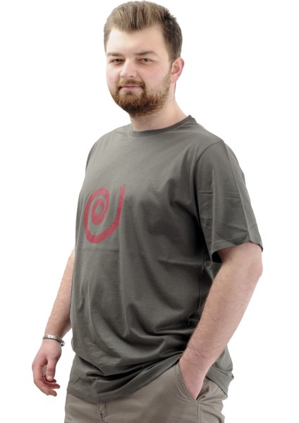 Büyük Beden Erkek Tişört Baskılı Pamuklu Bisiklet Yaka T-Shirt Spıral U24065 Haki modelleri