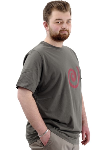 Büyük Beden Erkek Tişört Baskılı Pamuklu Bisiklet Yaka T-Shirt Spıral U24065 Haki fırsatları