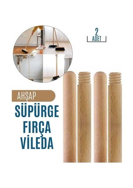 2 Li Set Ahşap Mop Süpürge Sapı Griselda Design