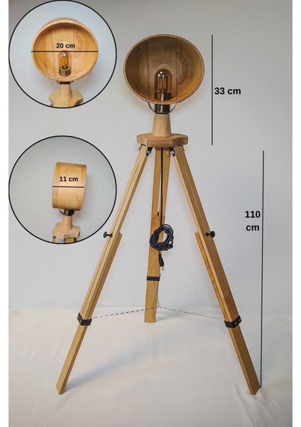 Retro Vitrini Tripod Lambaderler Ahşap El Yapımı Ayaklı Ayarlanabilir Aydınlatma Lambader. Ahşap E27 1 151-200 Ka