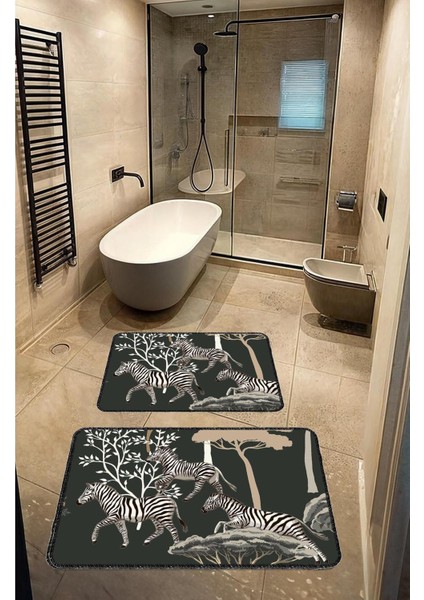 Dekoratif Modern Tasarım Kaymaz Taban Yıkanabilir Ikili Takım Banyo PASPASI(50X60-60X90 Cm)