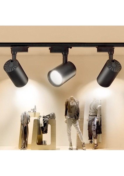 3 Siyah Kasa Beyaz Işık 1 Metre Raylı 3 Adet 30W Ray Spot Vitrin Mağaza Armatürü Metal Tripod Lamba