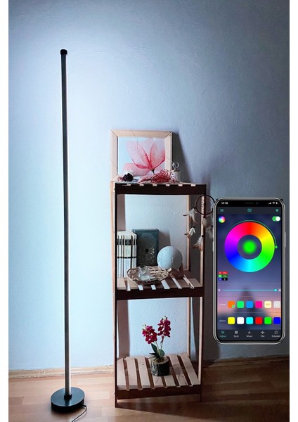 Siyah Telefon Kontrollü Rgb Köşe LED Lambader / Yuvarlak Taban