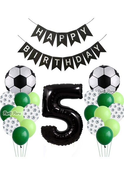 Futbol Temalı Balon Seti Siyah Rakam Folyo Balon Doğum Günü Parti Seti