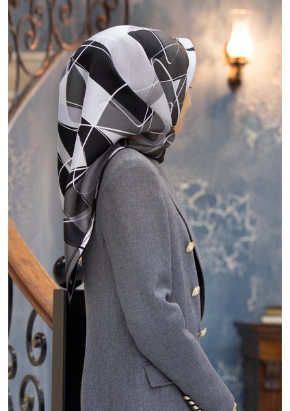 Twill Ipek Eşarp Siyah / Krem