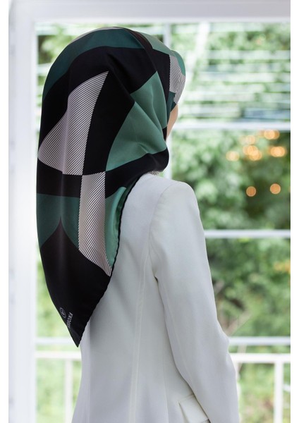 Twill Ipek Eşarp Siyah / Mint Yeşili