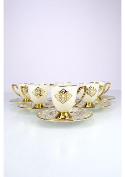 Milano 6 Kişilik 12 Parça Porselen Kahve Fincan Takımı Gold Yaldızlı Krem - VOGUE-113 C320.042 fiyatları
