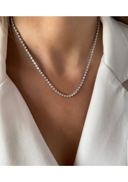 Gümüş Çelik Su Yolu Kolye Zirkon