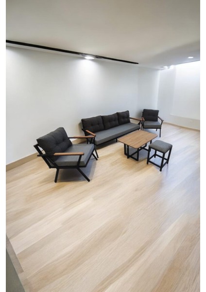 Pi Locca Bahçe ve Balkon Mobilyası Antrasit Gri 3+1+1 Sehpalı ve Gri Puflu modelleri