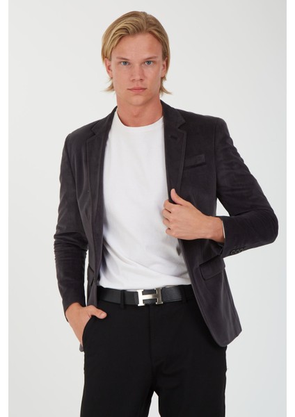 G-183 Dar Kalıp Örme Kumaş Füme Erkek Blazer Ceket fiyatları