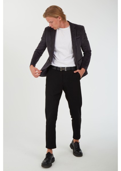 G-183 Dar Kalıp Örme Kumaş Füme Erkek Blazer Ceket