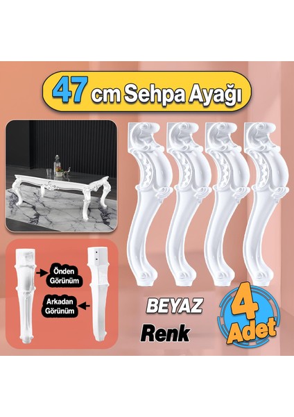 Valenta Plastik Sehpa Ayağı 47 cm Beyaz Renk 4 Adet Mobilya Zigon Çay Orta Sehpası Ayak Ayakları