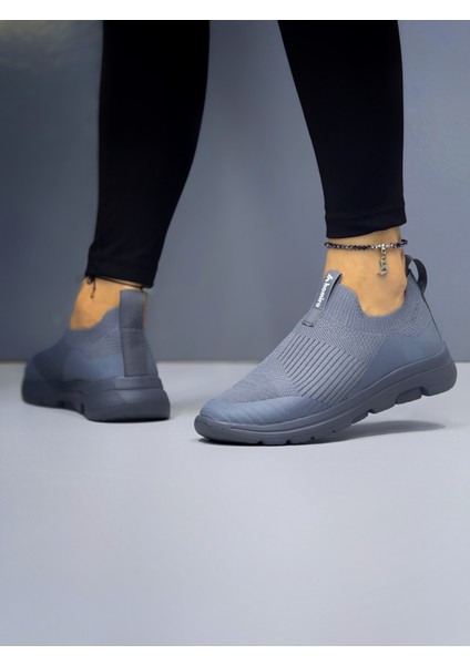 Kadın Ortopedik Bağcıksız Triko Spor Ayakkabı-Füme