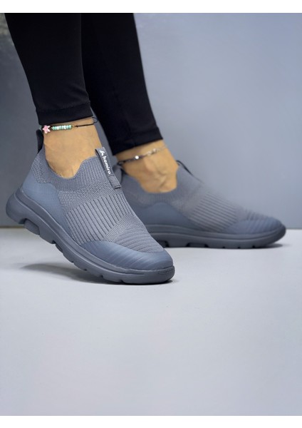 Kadın Ortopedik Bağcıksız Triko Spor Ayakkabı-Füme fiyatları