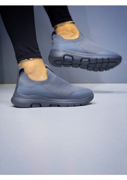 Kadın Ortopedik Bağcıksız Triko Spor Ayakkabı-Füme modelleri