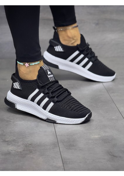 Kadın Bağcıklı Triko Spor Ayakkabı-Siyah-Beyaz fiyatları