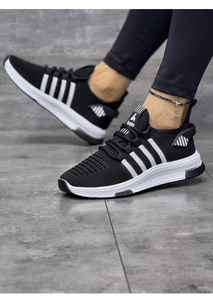 Kadın Bağcıklı Triko Spor Ayakkabı-Siyah-Beyaz fırsatları