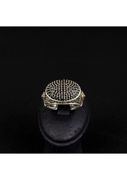 Yatay Oval Pave 925 Ayar Gümüş Erkek Yüzük