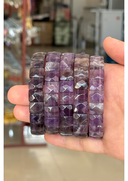 Kare Faset Kesim Ametist Bileklik