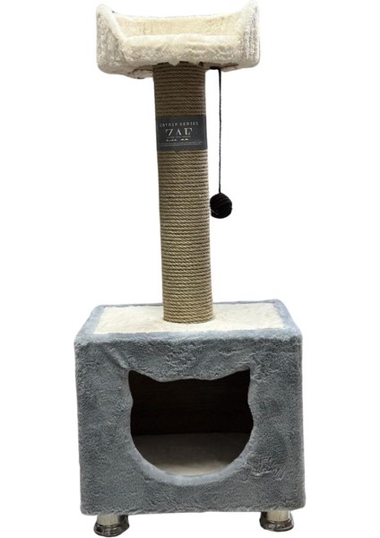 Zaf Cat Box Kedi Naneli Üstü Yataklı Kedi Evi Gri