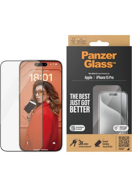Apple iPhone 15 Pro Uwf Wa Şeffaf Cam Ekran Koruyucu