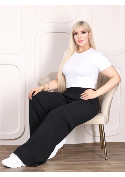 Kadın Büyük Beden Kargo Cepli Beli Lastikli Esnek Krep Pantolon fiyatları