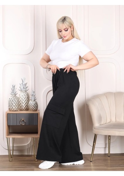 Kadın Büyük Beden Kargo Cepli Beli Lastikli Esnek Krep Pantolon fırsatları